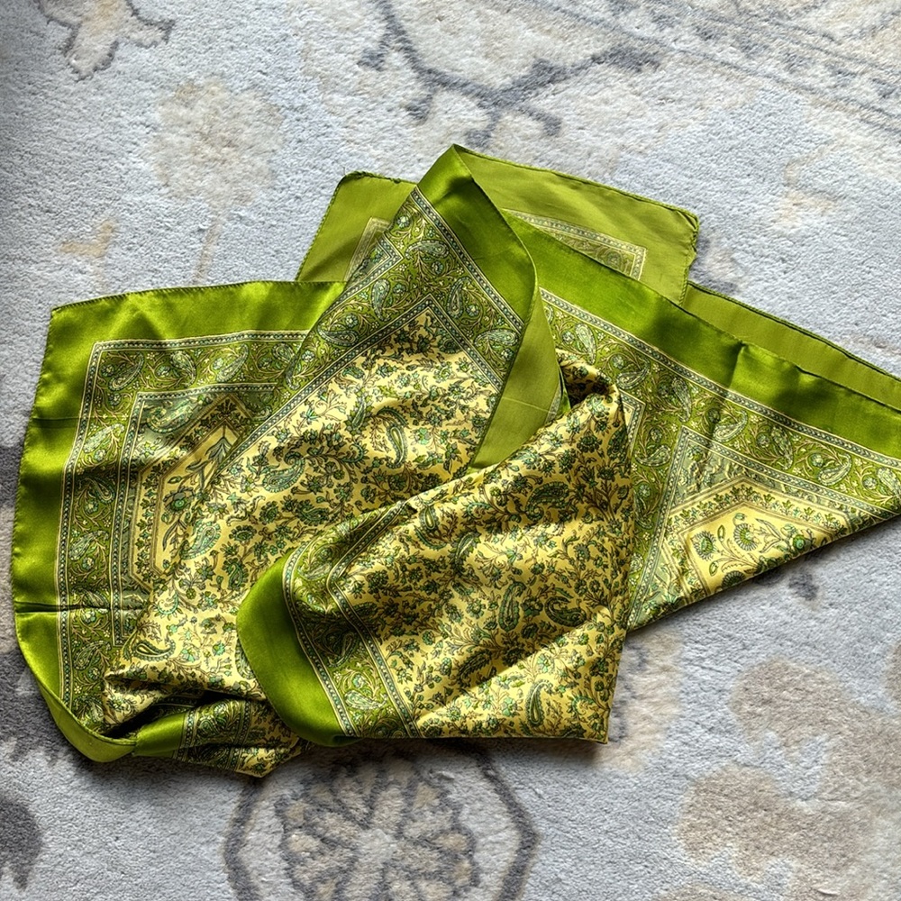 Pure Silk Chartreuse Rectangular Scarf - image 3